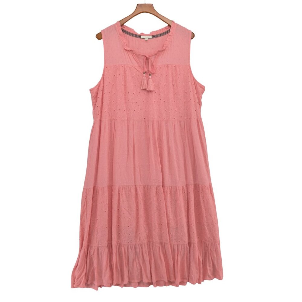 Kate & Sam Tiered Maxi Dress Pink Sleeveless Eyelet Sleeveless Tassel Size XXL
